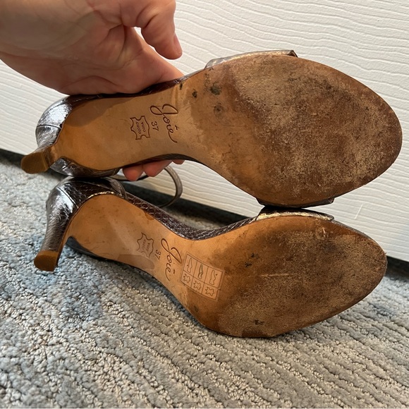 JOIE Jaclyn High Heel Embossed Snakeskin High Heel Sandal - Bronze Metallic 37 7 - Picture 10 of 10
